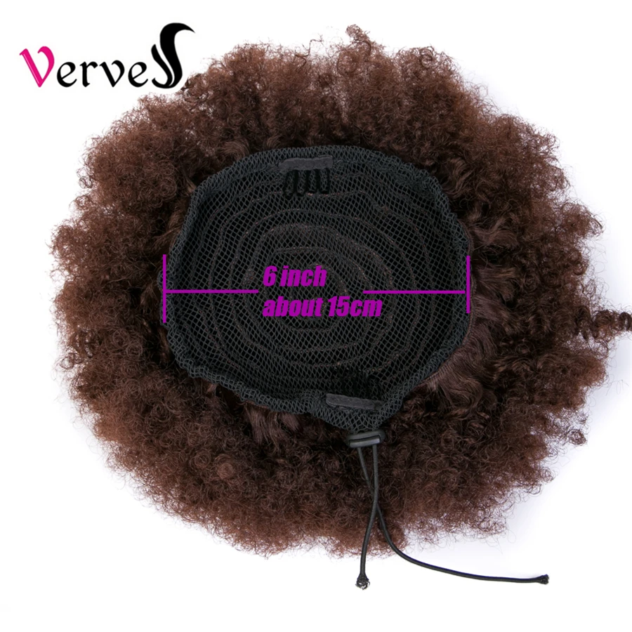 VERVES Synthetic Large Afro Kinky Hair Curly Puff Drawstring 8 inch Short Ponytail Clip in Extensions Buns Chignon Black Brown