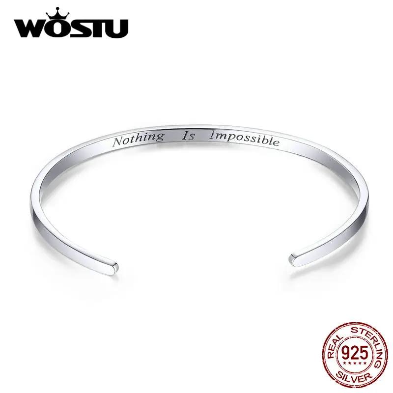 WOSTU 925 Sterling Silver Original Bracelet & Bangle Nothing Is Impossible Adjustable Lucky Bracelets Genuine Jewelry CQB160