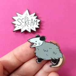 Screaming Opossum Enamel Pin Possum Lapel Pins Scream Badge Animal Brooch