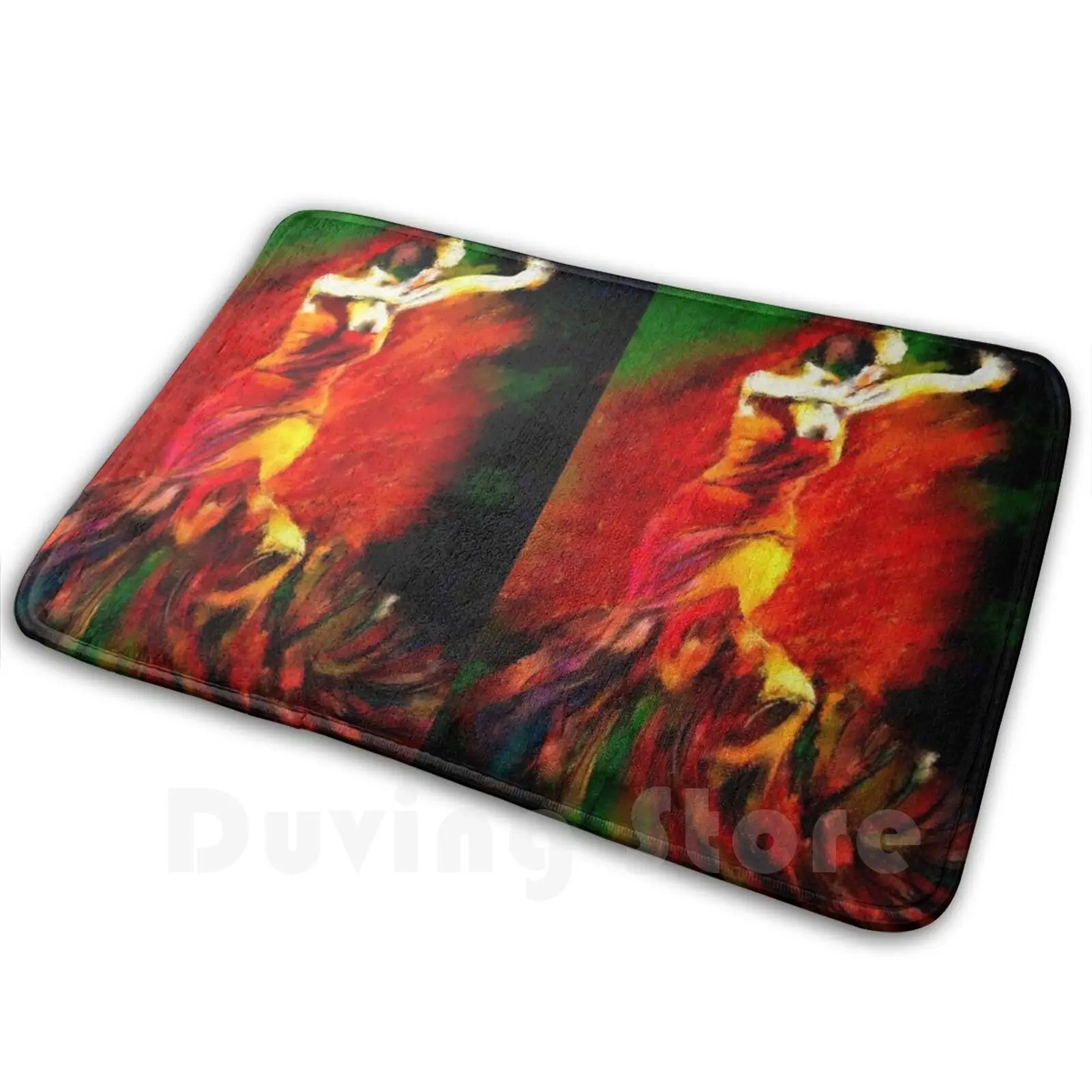 Flaming Flamenco Carpet Mat Rug Cushion Soft Dance Flamenco Red Fire Spanish Girls Semi Abstract Swirling Artbyjames