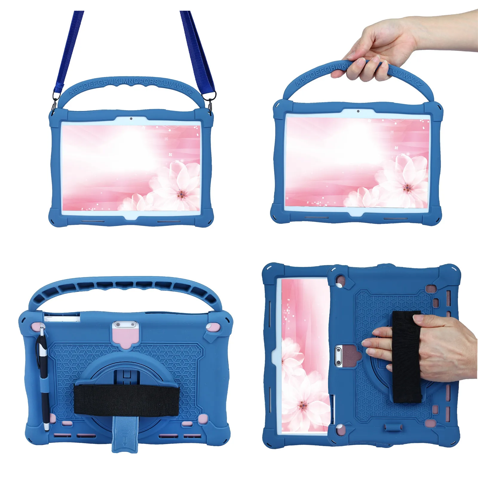 

10.1'' Universal Soft Silicone Case For 10.4inch tablet with Shoulder Strap 10.1'' Universal Silicone Adjustable Stand Cover+pen