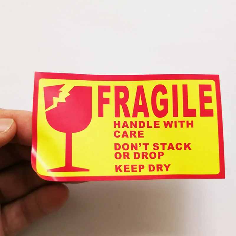 108pcs 9x5cm Yellow Red Handle With Care Keep Dry Shipping Label in English Fragile Products Stickers