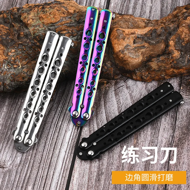 Portable Folding Butterfly Knife CSGO Balisong Trainer Stainless Steel Pocket Practice Knife Training Tool for Outdoor Games