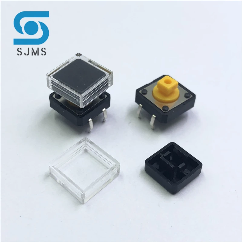 10pcs B3F Tactile Push Button Switch +A14 Color Hat 10pcs + Transparent Cap 10pcs Momentary Tact Touch Micro Switch 12*12*7.3mm