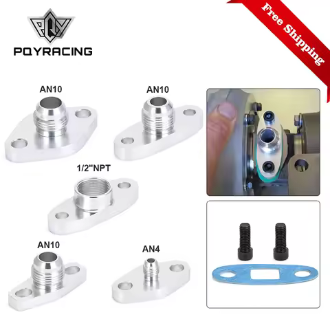 AN4/10 1/2"NPT Turbo Oil Feed Inlet / Drain Outlet Flange Adapter Kit w/Gasket For T3 T4 T25 T28 T30 T04B T04E GT30 GT28 GT55