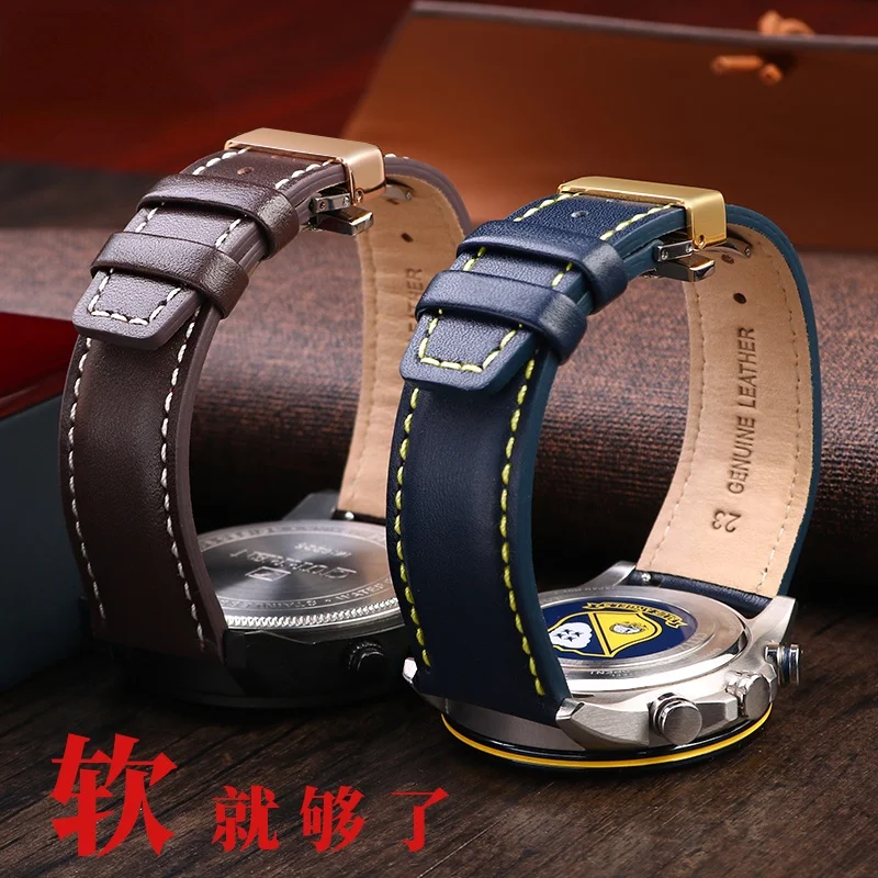 Genuine Leather Watch Strap for Citizen Eco-Drive BM7140-11L CA4031-07L Blue Angel Business Leather Watch Band 22