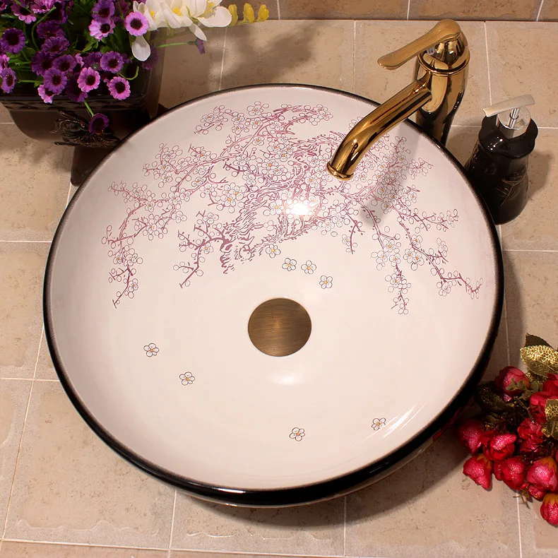 Round Europe style chinese wash basin Jingdezhen Art Counter Top ceramic wash basin decoration bathroom sinks