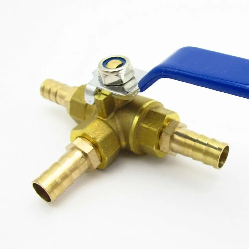 4/6/8/10/12/14/16/19mm Hose Barb Full Port L-Port Three Way Brass Ball Valve