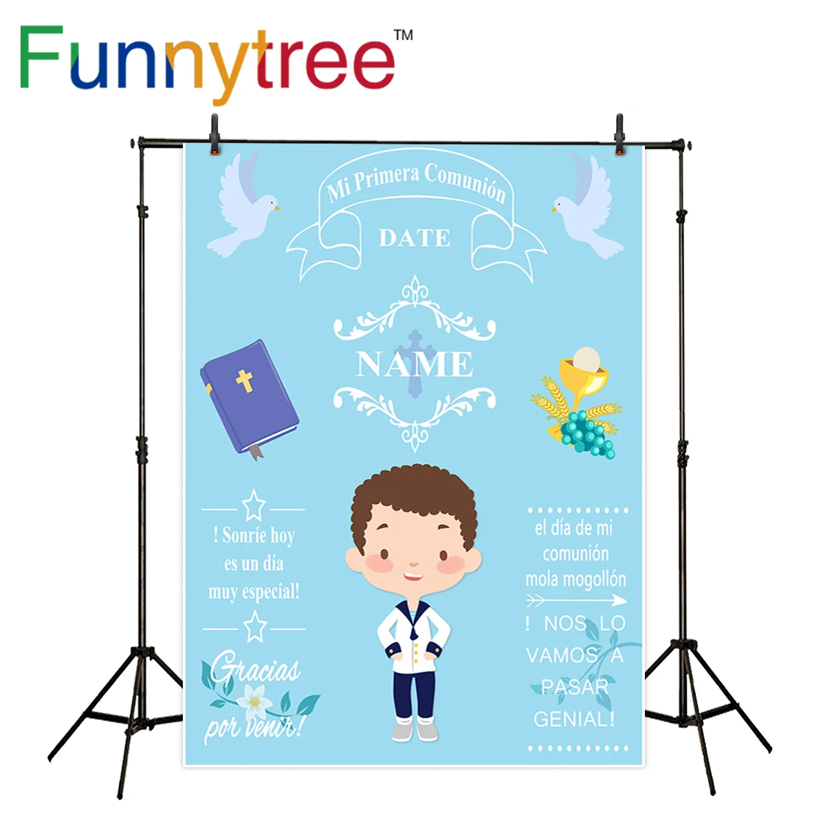 Funnytree-fondo personalizado para estudio de fotografía, sesión fotográfica de diseño original, niño pequeño azul, mi primera comunión