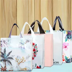 50pcs Wedding Plastic Bag With Handles Shopping Packaging Bag For Small Businesses Cartoon Flower Printed Gift Bags