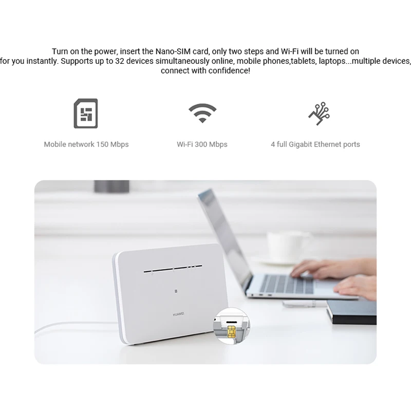 Sblocca il Router LTE CPE B311B-853 150Mbps CAT4 di Huawei 4G con il Router senza fili di Wifi della carta Sim