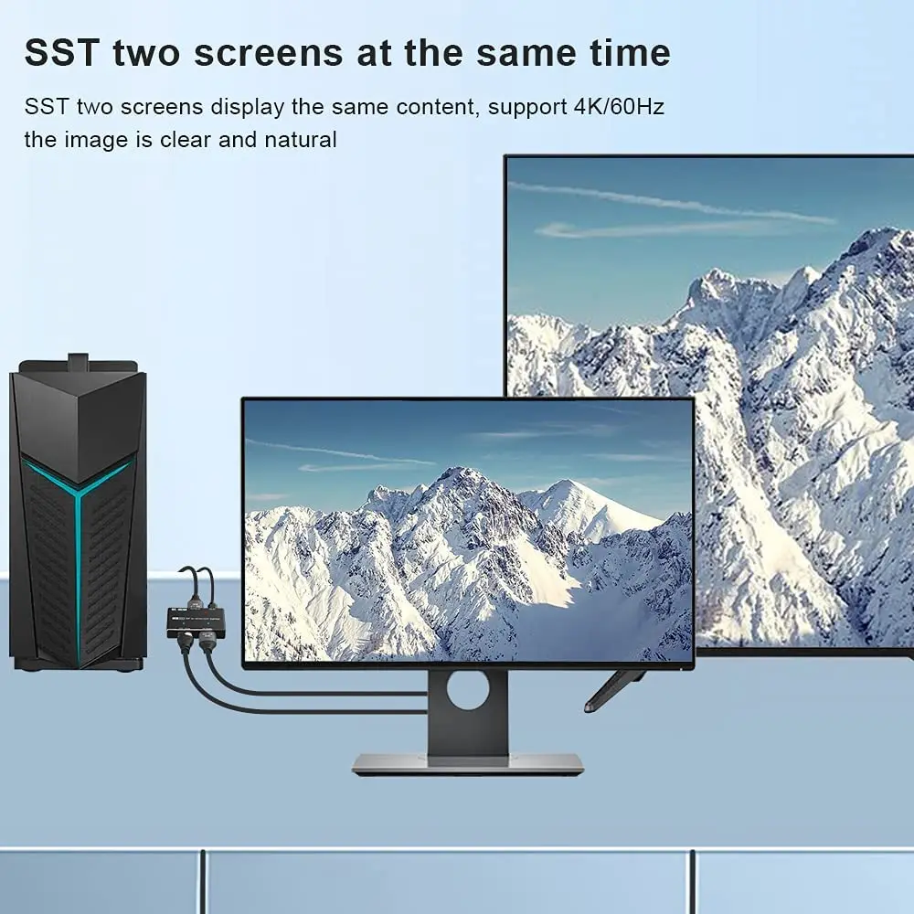 CABLEDECONN MST DisplayPort rozdzielacz HDMI 8K MST SST 1In 2Out kierunkowy DP 1.4 8K @ 30Hz 4K @ 120Hz do DisplayPort HDMI konwerter