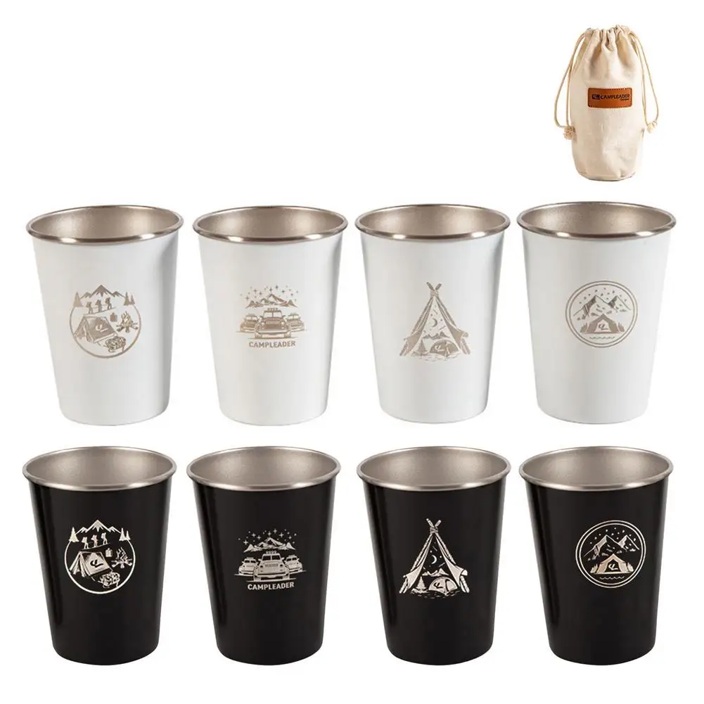 4Pcs 350ml Stainless Steel Cups Portable Drinking Cups Coffee Tumbler Tea Milk Mugs Home For Camping Hiking