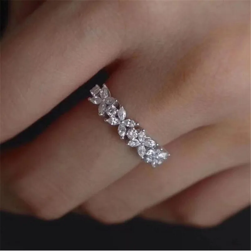 Rulalei Fashion jewelry 925 Sterling Silver Marquise Cut White Clear AAAAA Cubic Zircon Promise Women Wedding Bridal Ring Gift