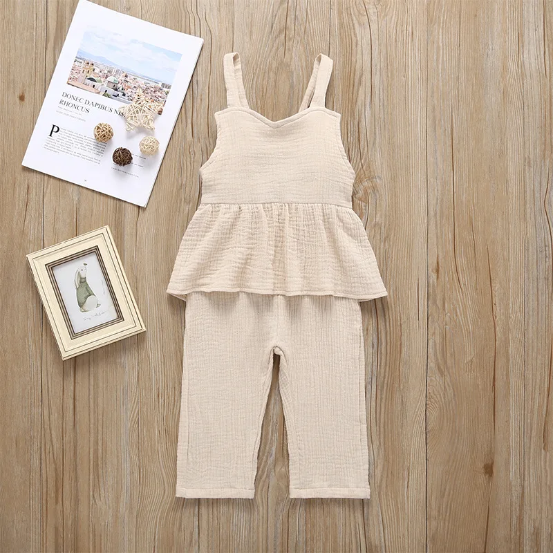 Kids Baby Girls Clothes set Sleeveless Backless Romper T shirt Overalls Jumpsuit Wide Leg Pants Trousers Outfits