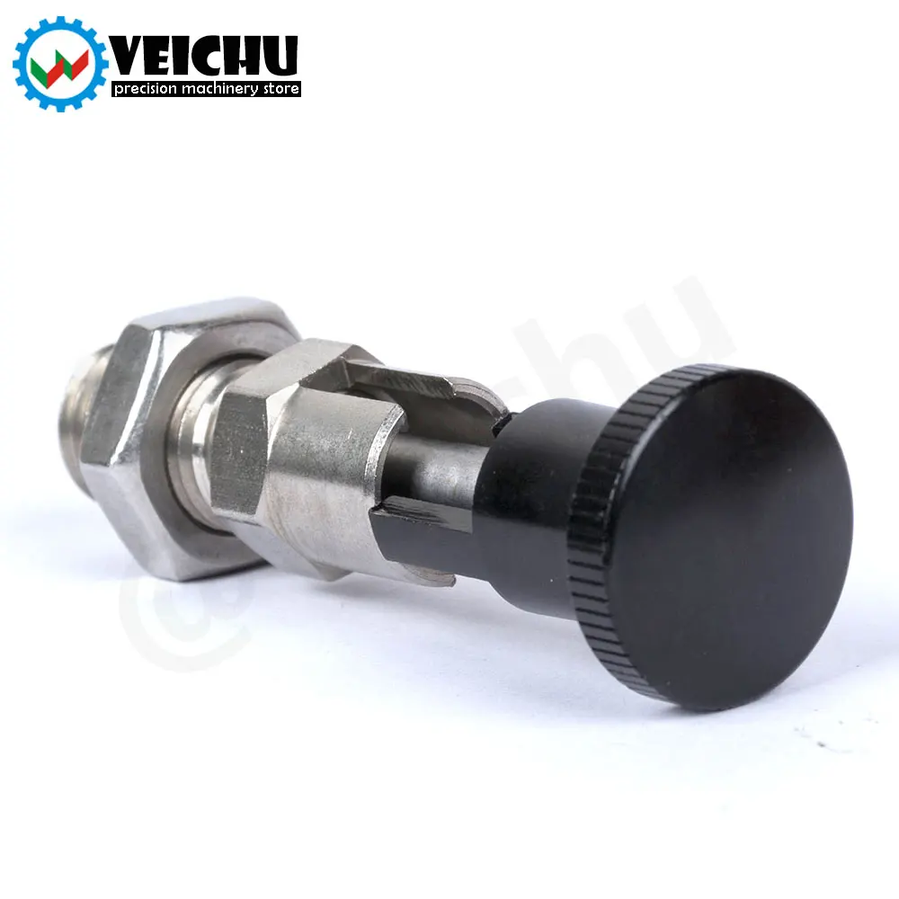 VCN210-CNK Stainless Steel Self-Lock Indexing Plungers Black Aluminum Knob Spherical Shape Locating Pins With Nut