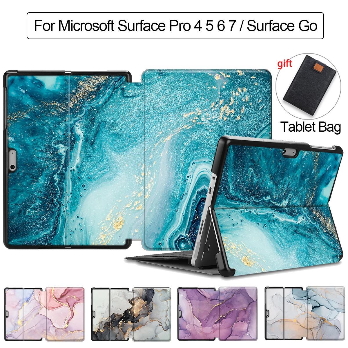 

MTT Case For Microsoft Surface Pro 4 5 6 7 8 Surface Go 10 inch PU Leather Flip Stand Tablet Cover Marble Protective Shell Funda