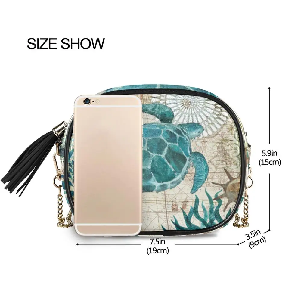 ALAZA crossbody chain bags for women cartoon turtle pattern High-quality PU Leather shoulder Bag Small Lady's Bags The dolphins