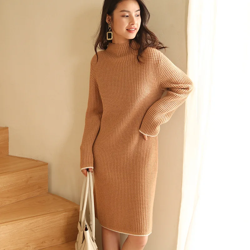 korean fashion cashmere wool turtleneck dress women winter thick sweater dresses long sleeve warm chic pullpovers knitted