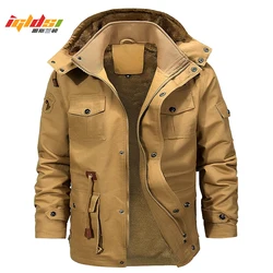 Mannen Militaire Winter Fleece Jas Toevallige Dikke Thermische Jas Army Pilot Jassen Luchtmacht Cargo Uitloper Capuchon 4XL