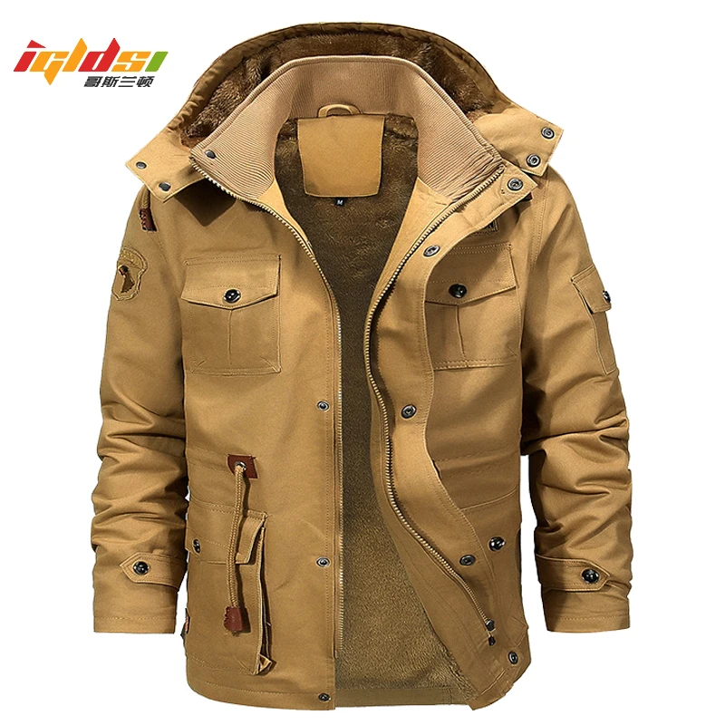 Men's Military Winter Fleece Inner Jacket Casual Thick Thermal Coat Army Pilot Jackets Air Force Cargo Outwear Hooded Jacket 4XL