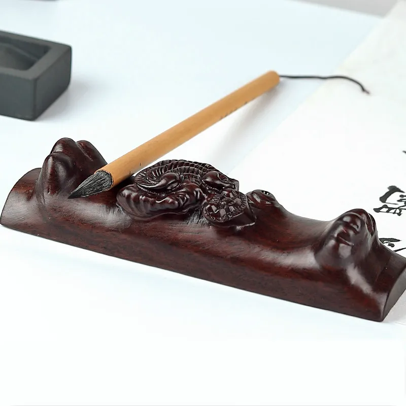 Chinese Calligraphy Painting Brush Holder Black Catalpa Wood Soft Pen Penholder Creative Root Carving Exquisite Paperweights