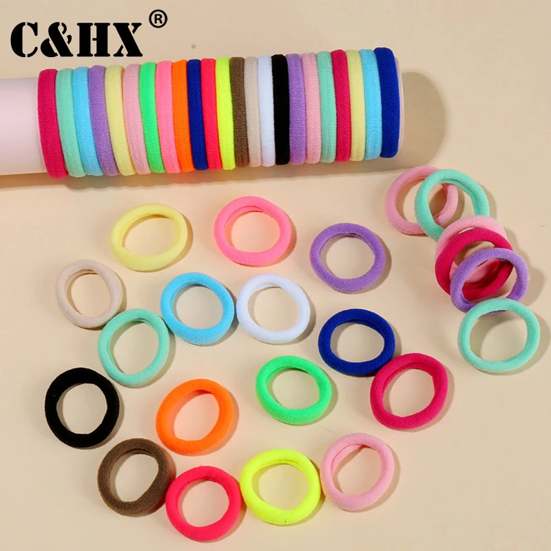 50PCS/Lot 3CM Simple Candy Color Hair Scrunchies For Girls Accessories Nylon Elastic Hair Bands Children Ponytail Holder Tie Gum