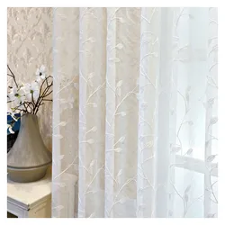 Modern Embroidered White Voile Curtains for Living Room Leaves Tulle Fabrics Bedroom Window Treatment Custom Drapes Kitchen