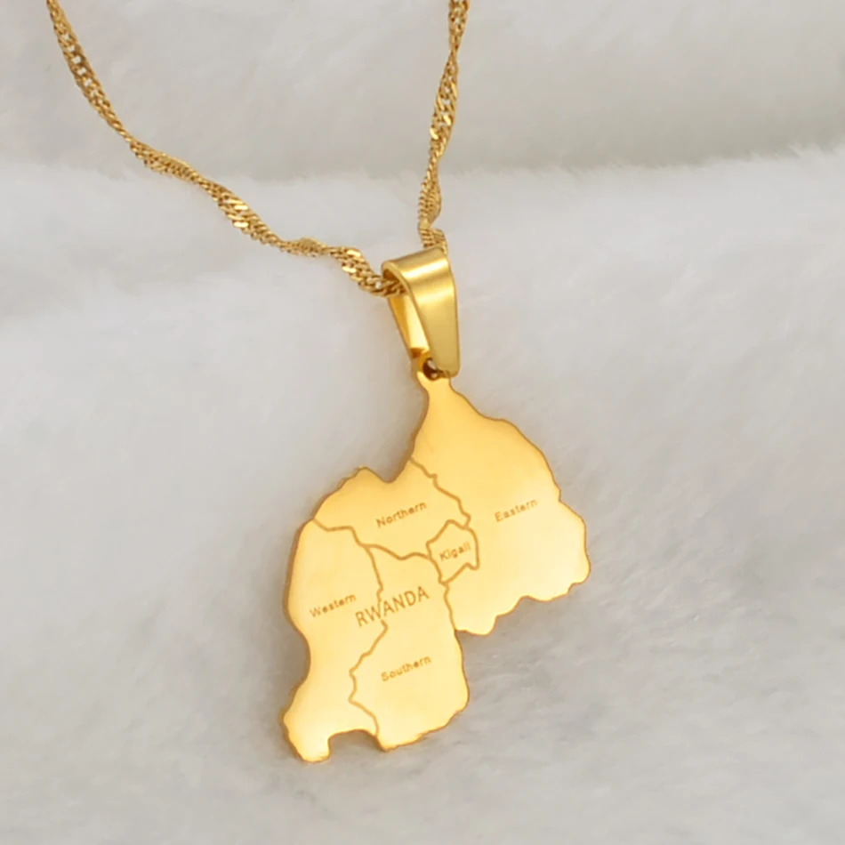 Anniyo Rwanda Map With Cities Gold Color/Silver Color Charm Pendant Necklace Rwandans Jewelry African Women Girls #233821