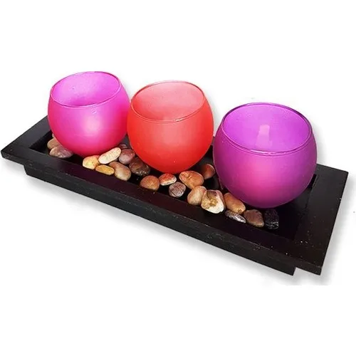 Happy Step Decorative 3 Color Candle Holder Gemstone and 3 Led Candle