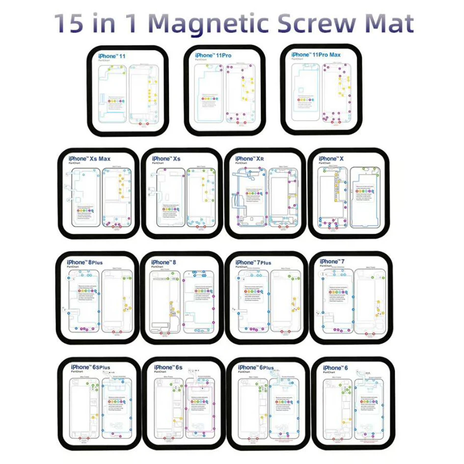 15 in 1 / 12 in 1 Guide Pad Chart Card Magnetic Screw Memory Mat for iPhone 6 6s 6P 6sp 7 7P 8 8P X XR Xs Xs Max New Repair Tool