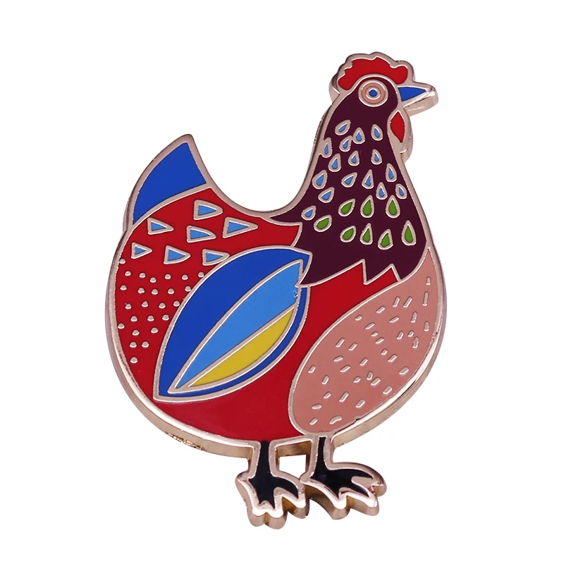 Folk Chicken Pin Badge Quirky Chicken Gifts a wonderful and cheeky chicken, she will spread happiness wherever she goes!