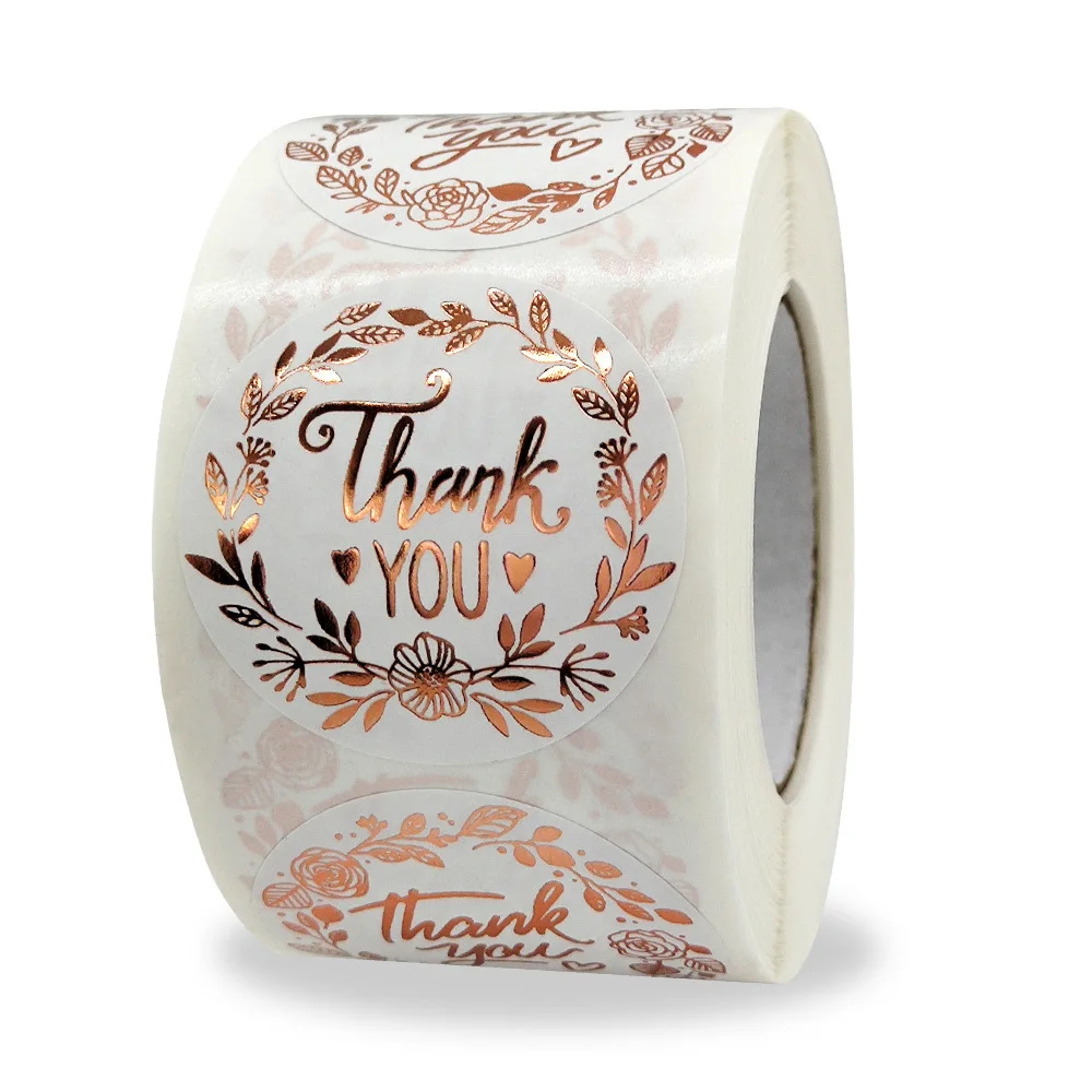 500pcs/roll 1.5 inch Thank you stickers Flower Hot rose gold Cute Stationery Stickers Gift Wrapping Decoration Envelope Seals