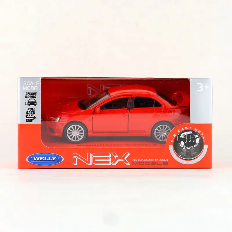 WELLY Toy Diecast Model 1:36 Scale MITSUBISHI LANCER EVOLUTION X Pull Back Car Educational Collection Gift Kid