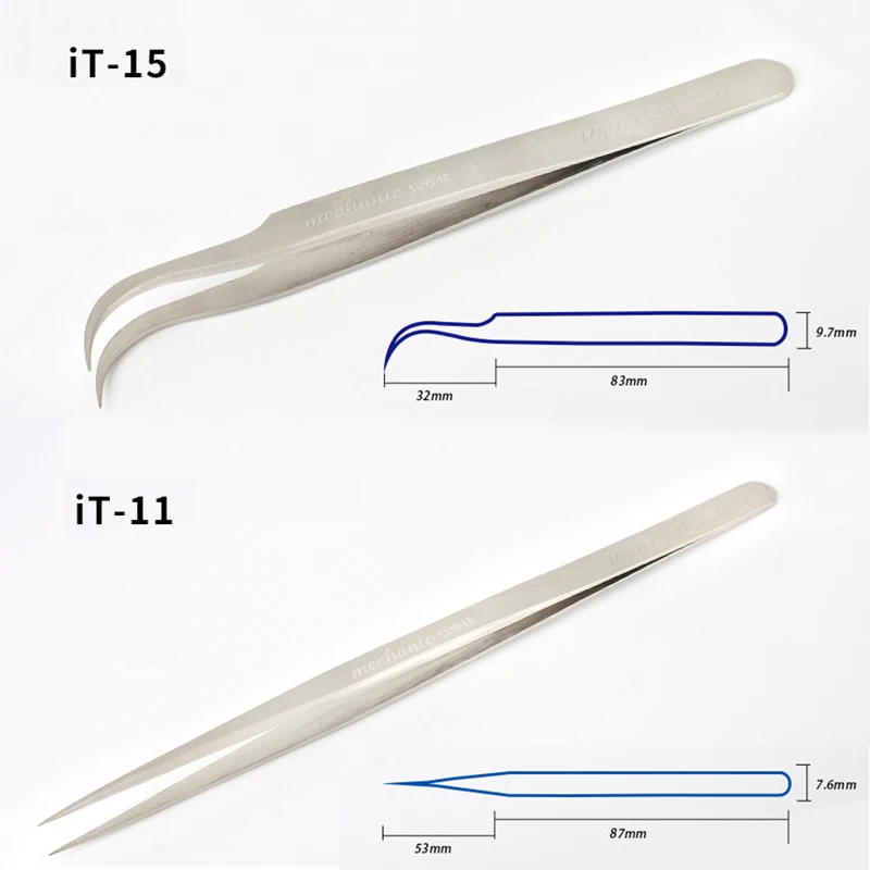 MECHANIC Stainless Steel Precision Tweezers Curved Straight Tip Tweezers for Electronic Phone Repair Tools