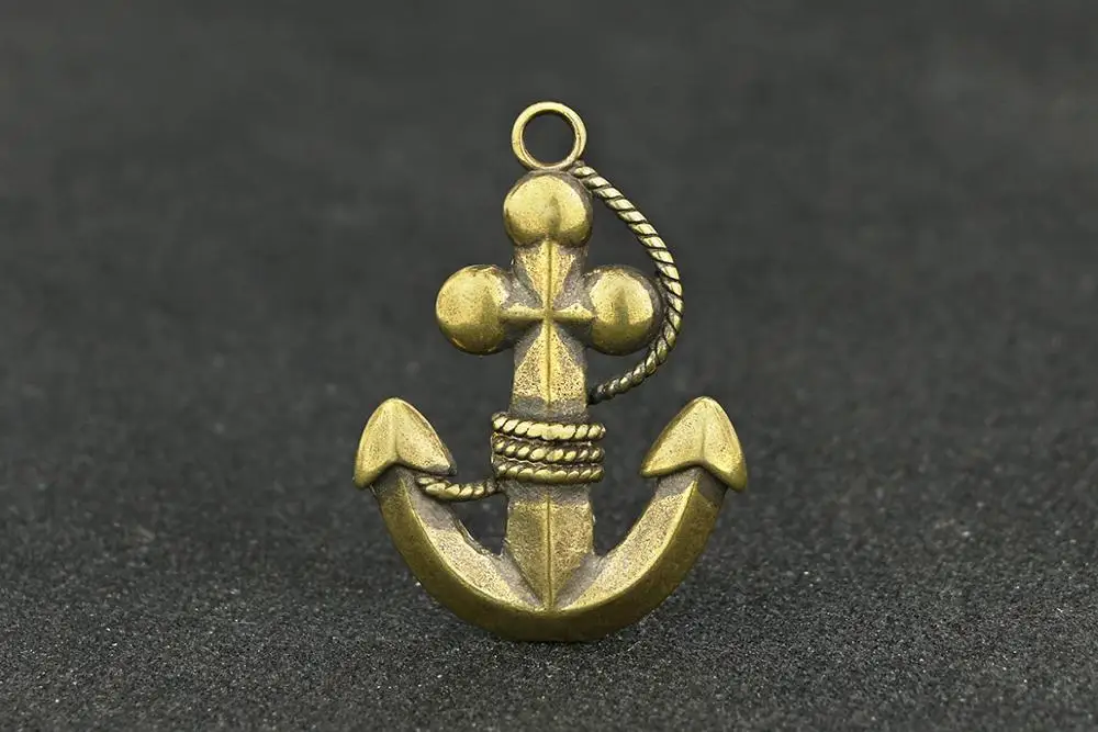 antique Handmade Pure Brass rope anchor craft DIY funny ornament Miniature portable Fitting Keychain Pendant souvenir gift a0789