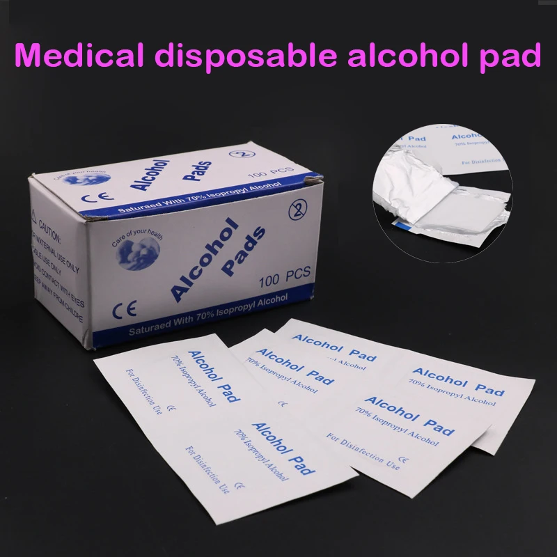 100pcs/lot Disposable Alcohol Prep Swap Pad Wet Wipe alcohol swabs for Antiseptic Skin Cleaning Care Jewelry Mobile Phone Clean