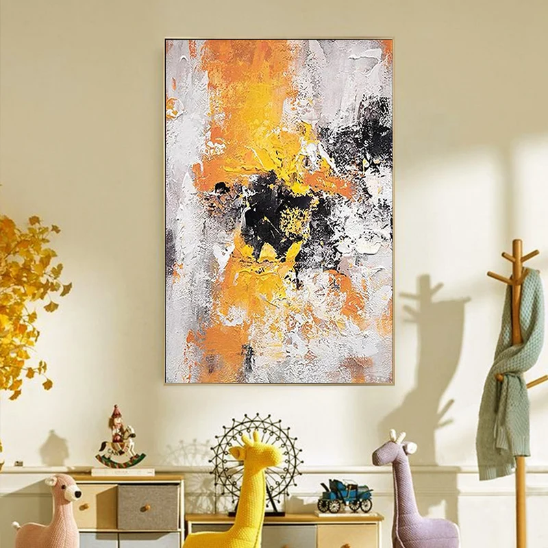 

Hand-painted Abstract Oil Painting Modern Minimalist Black and White Orange Abstract Color Aisle Corridor Decoration Painting