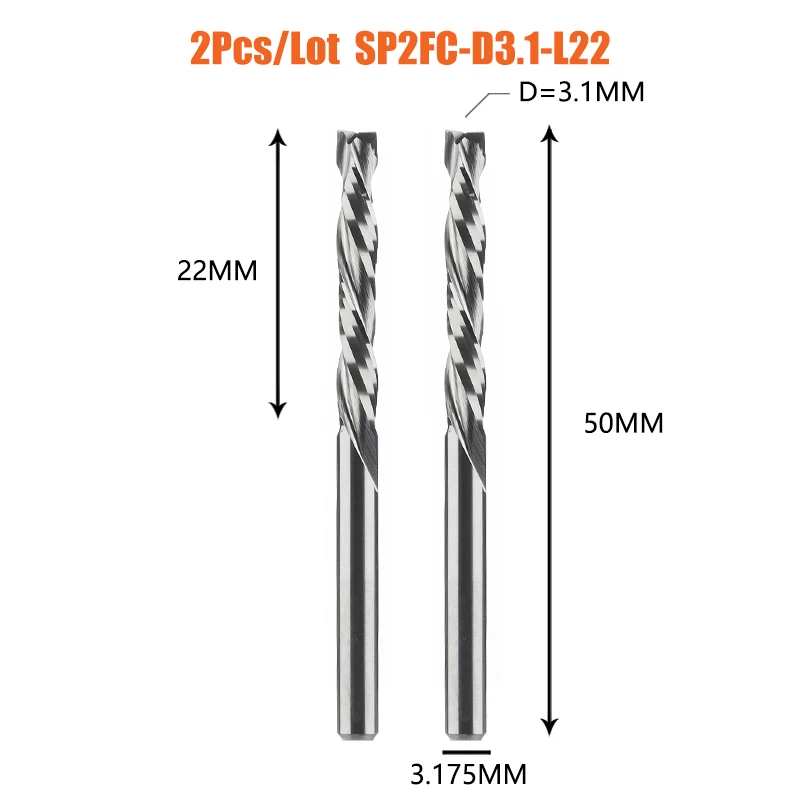 Dreanique 2 stks/partij CNC Twee Spiraal Fluiten Compressie End Mill Houtwerk UP & DOWN Carbide Frees Tool Router bit