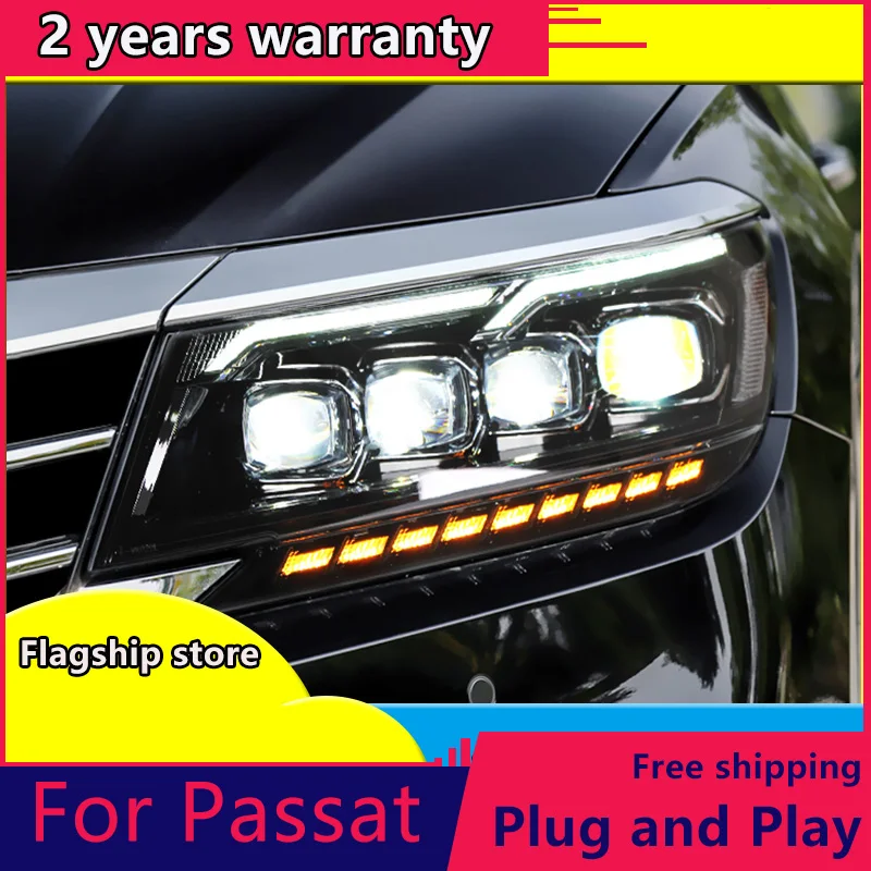 

2PCS Car Styling For VW Passat headlight 2019 New America passat head lamp LED DRL High Low beam Double lens dynamic turning