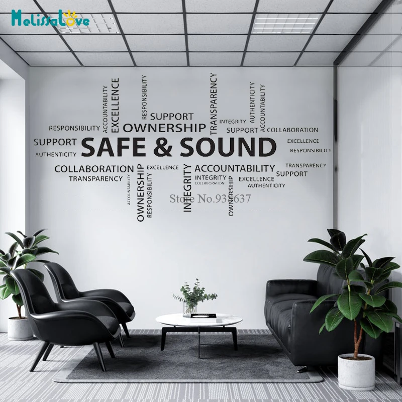 Big Size Safe and Sound Office Decal Ownership Support Excellence etc Words Design Decoration Office Studio Company Decor BB432