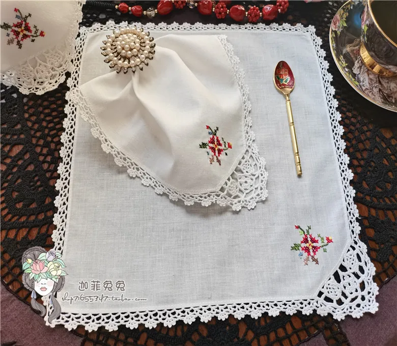 6pcs Handmade crochet crochet cross stitch small square handkerchief decoration cover towel placemat napkin cloth