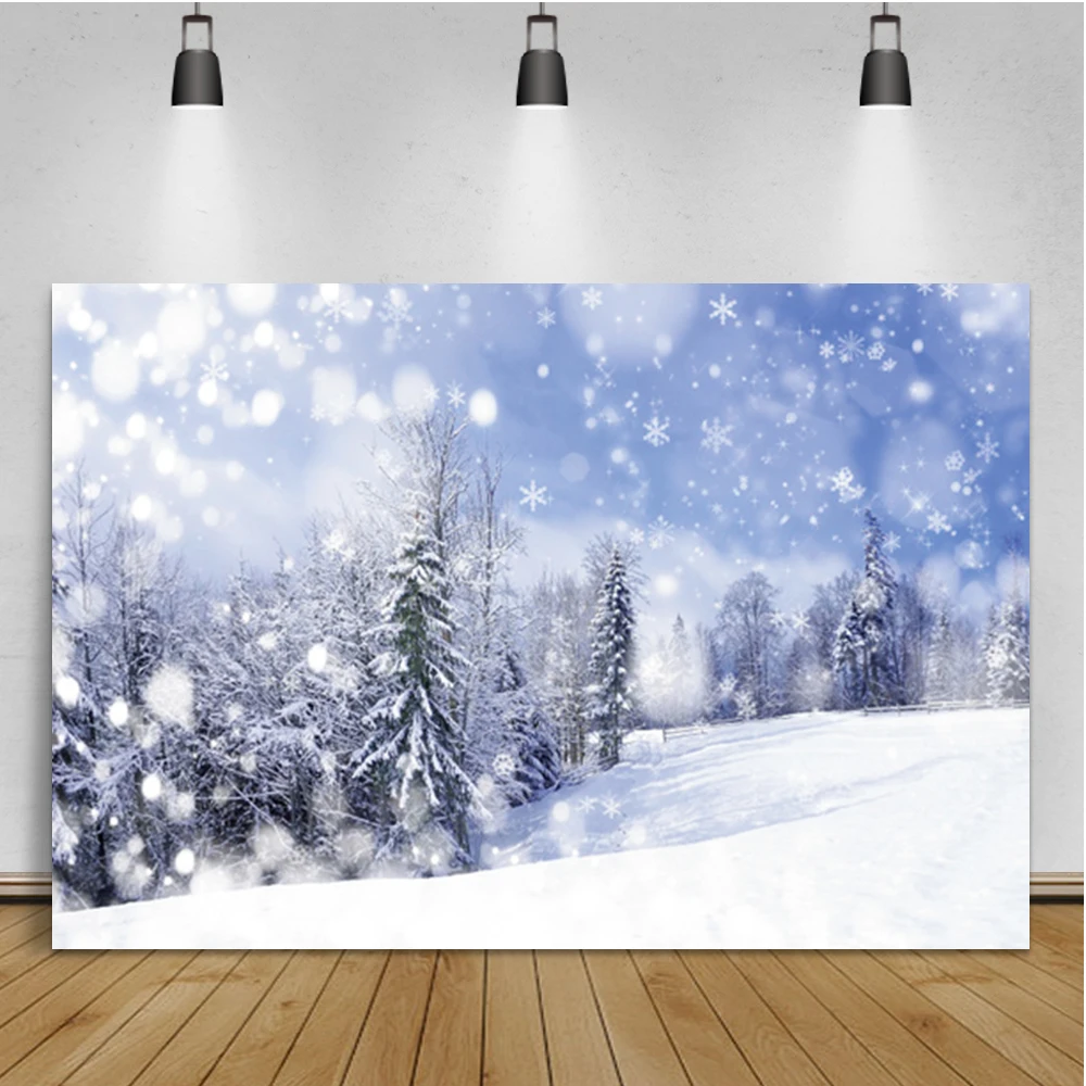 Laeacco Mùa Đông Rừng Trắng Bông Tuyết Ánh Sáng Bokeh Giáng Sinh Cảnh Quan Ảnh Nền Chụp Ảnh Bối Cảnh Cho Studio Ảnh