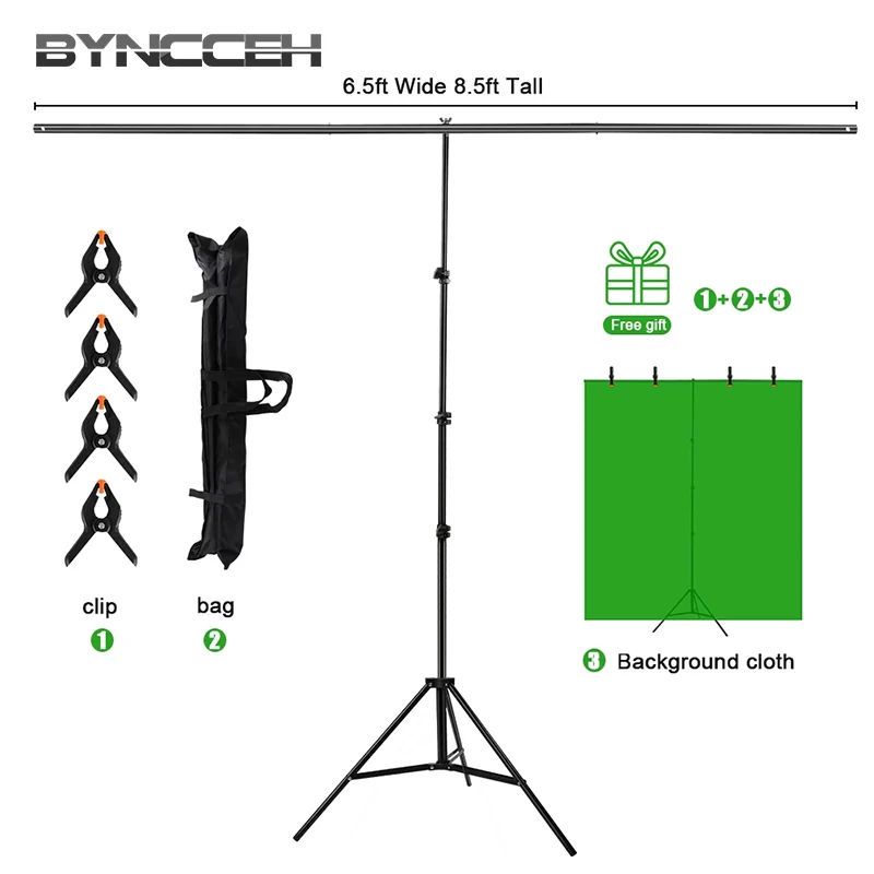 Background Photo Studio T-shape Support Stand For Photography Props Tripod Stand With Chroma Key Green Screen Photo Backdrops