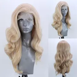 Lange gewellte blonde synthetische Spitze Front Perücke für Frauen gloden blonde Drag Queen Perücke