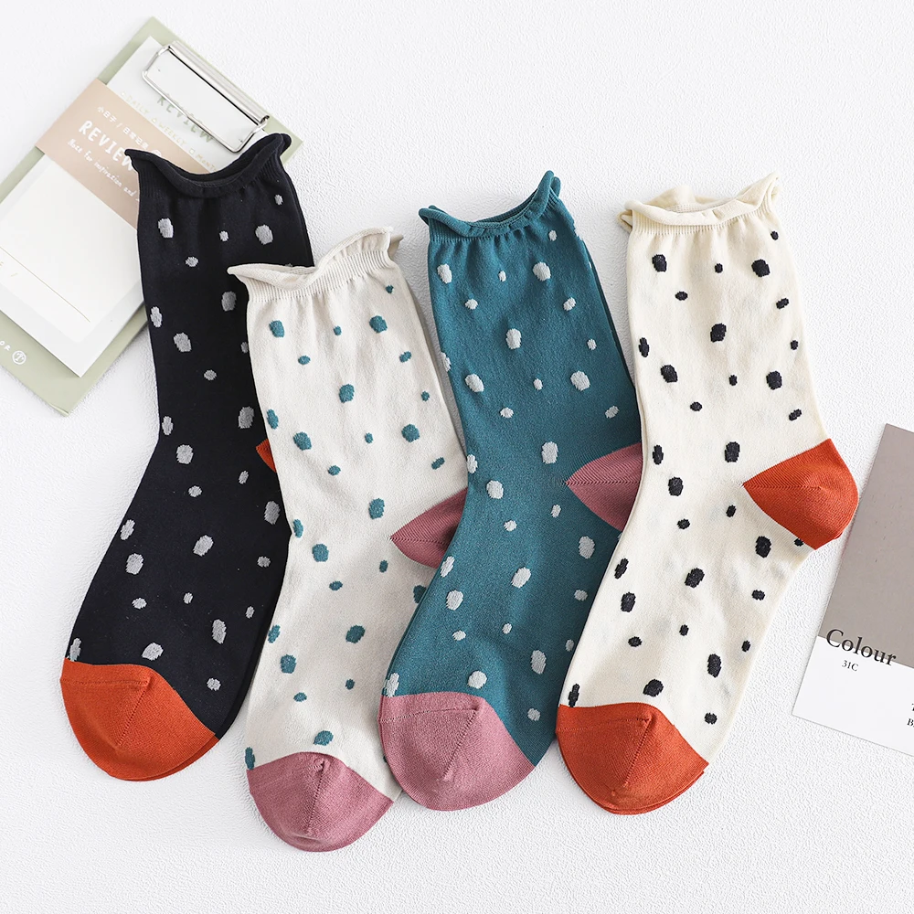 Salina Women's Socks Spring, Summer And Autumn Short Tube Nylon Polka Dot Jacquard Roll Mouth Fashion Casual Card Stockings