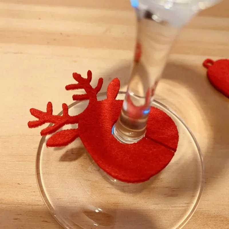 10pcs Christmas Felt Glass Wine Cup Ring Card for Christmas Table Decoration Xmas New Year Eve  Navidad Noel Party Supplies