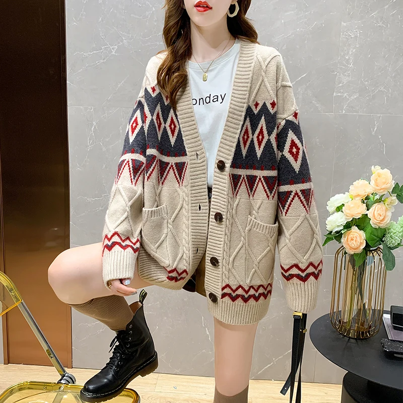 Autumn Winter Women Cardians 2023 New Style Solid Color Retro Sweater Men Single Breasted Knitted Loose  Outwear Tops