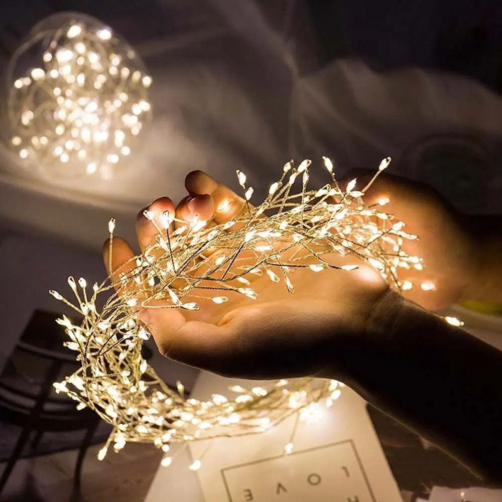 Battery Operated Copper Wire Garland Fairy Lights 100/200Leds Fairy Cluster Firecrackers String Light For Garden Christmas Decor