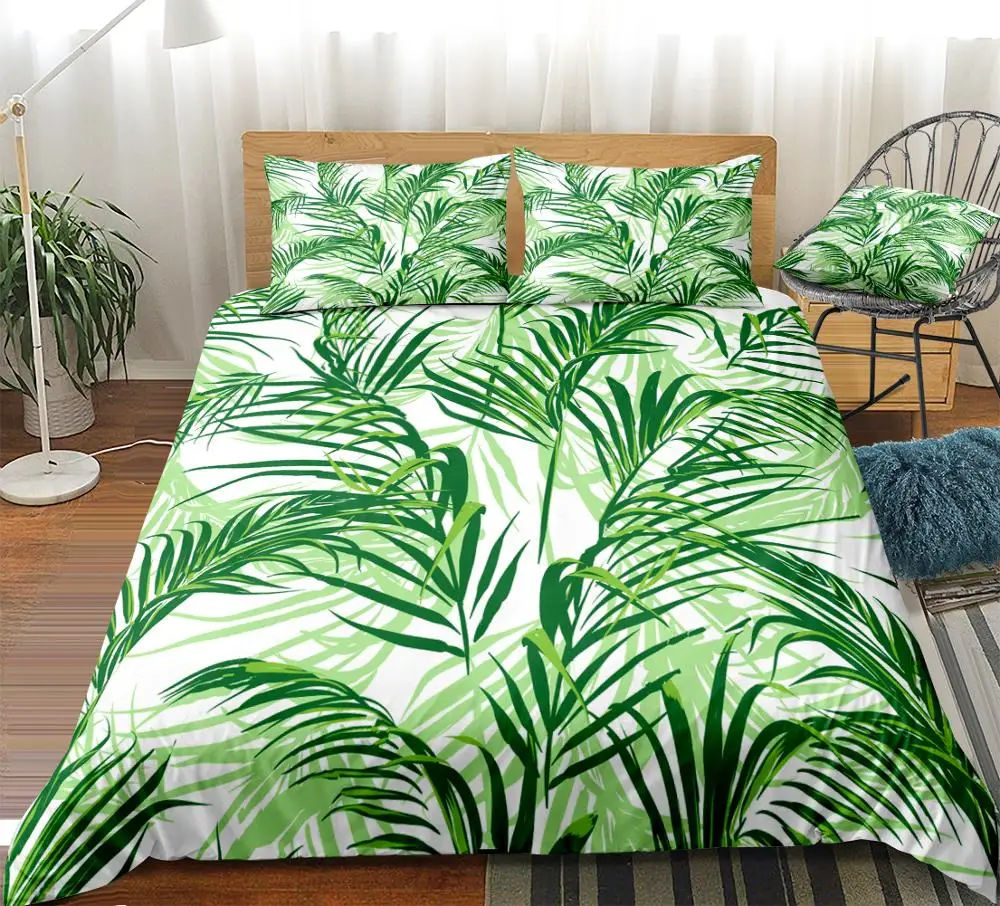 Tropic Fronds Bedding Set Palm Leaf Duvet Cover Set Plant Bed Linen Kids Teens Home Textile Cactus Bedclothes Leaves Bedding Set